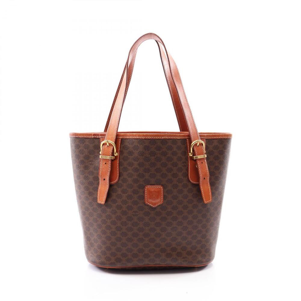Celine Macadam Tote Bag Canvas Leather Brown